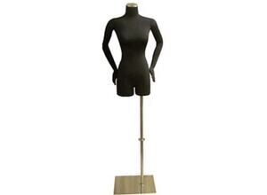 Pinnable Dress Form Mannequin Torso Flex Arms/Adj. Base Adult Female Blk